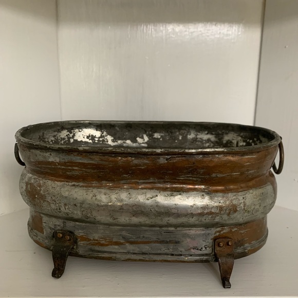 Antique Galvanized Cooper Container 10” wide 5” high. Good condition